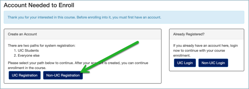 Screen capture demonstrating to select the Non-UIC Registration button